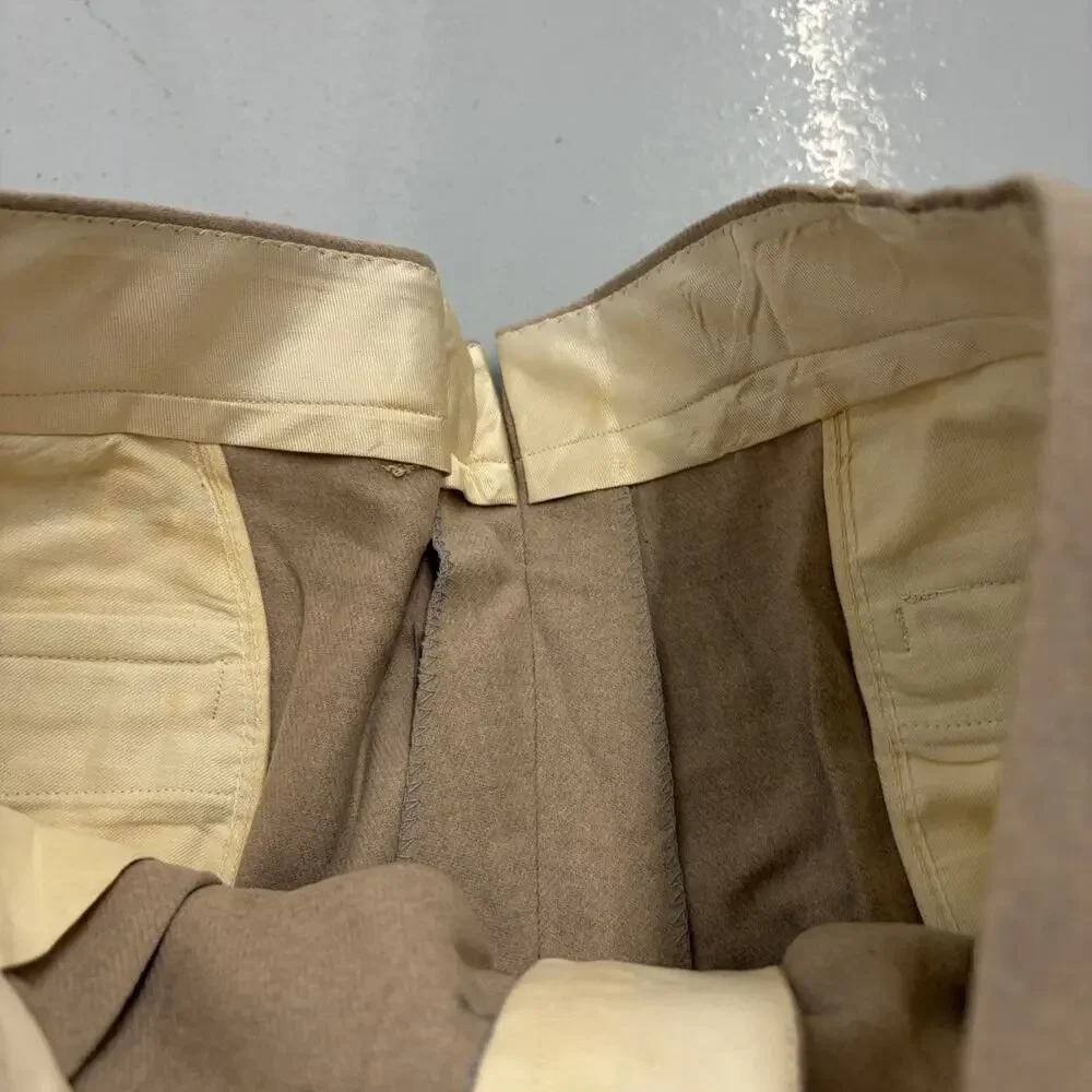 NOS Vintage 50s Tan Wool Drop Loop Wide Leg Trousers 34x26